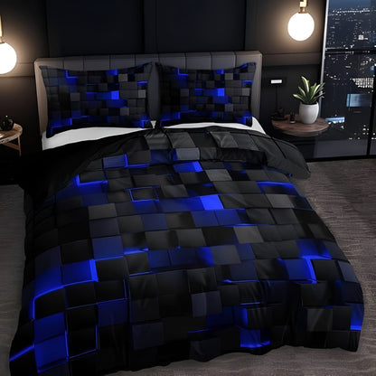 Neon 3D Grid Quilt Cover Set Microfiber Cotton Modern Bedding Decor