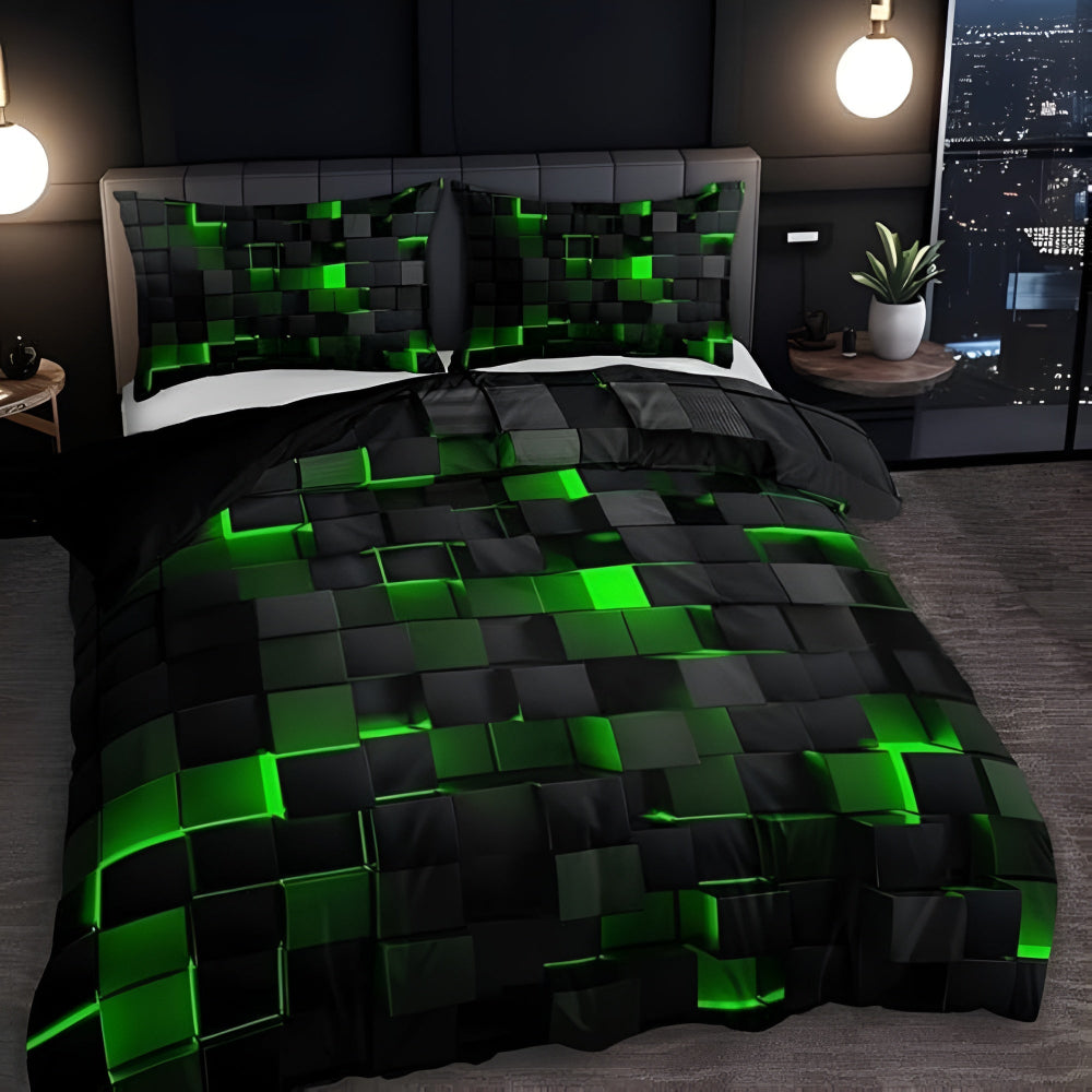 Neon 3D Grid Quilt Cover Set Microfiber Cotton Modern Bedding Decor