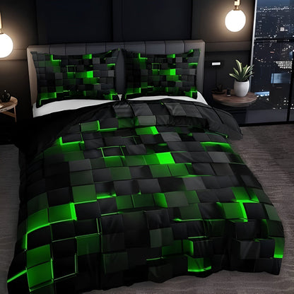 Neon 3D Grid Quilt Cover Set Microfiber Cotton Modern Bedding Decor