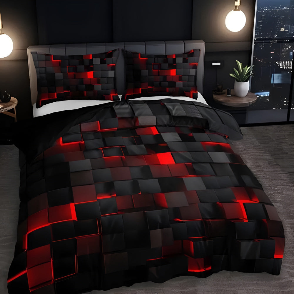 Neon 3D Grid Quilt Cover Set Microfiber Cotton Modern Bedding Decor