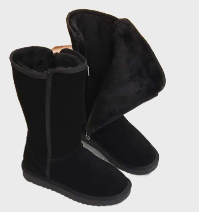 Nina Suede Sheepskin Boots Warm Waterproof with Side Zipper