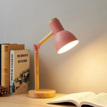 Nordycka drewniana lampa biurkowa z regulacją, E27, nowoczesna lampa stołowa