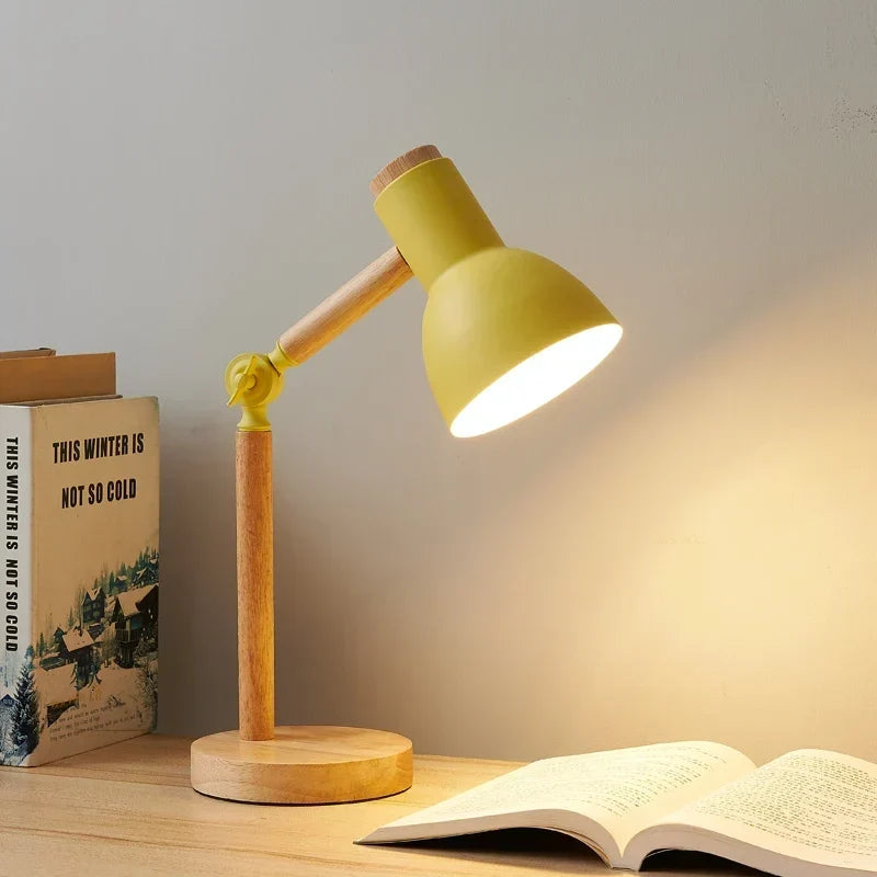 Nordycka drewniana lampa biurkowa z regulacją, E27, nowoczesna lampa stołowa