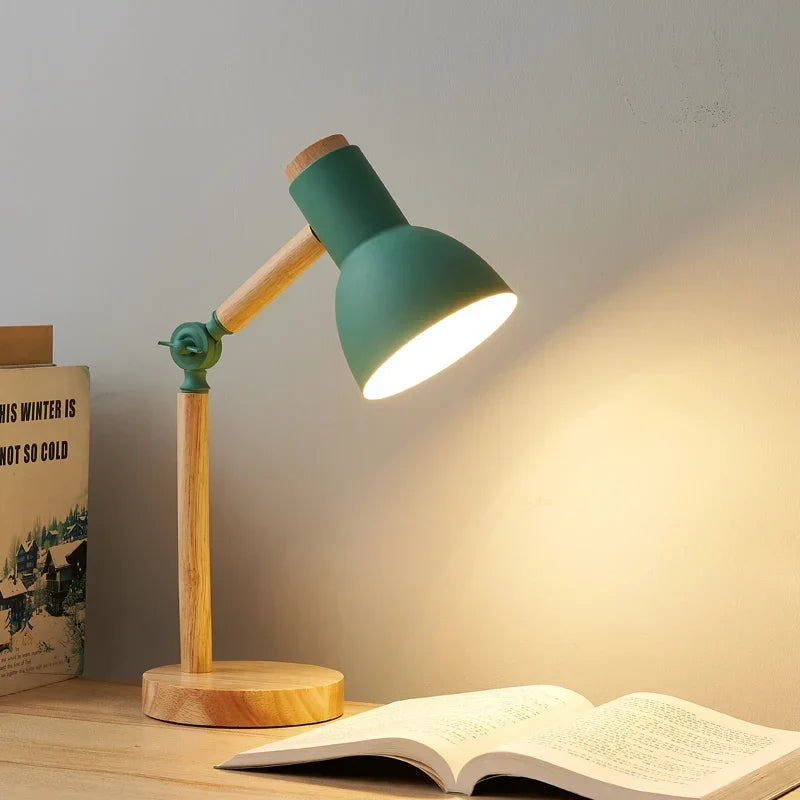 Nordycka drewniana lampa biurkowa z regulacją, E27, nowoczesna lampa stołowa