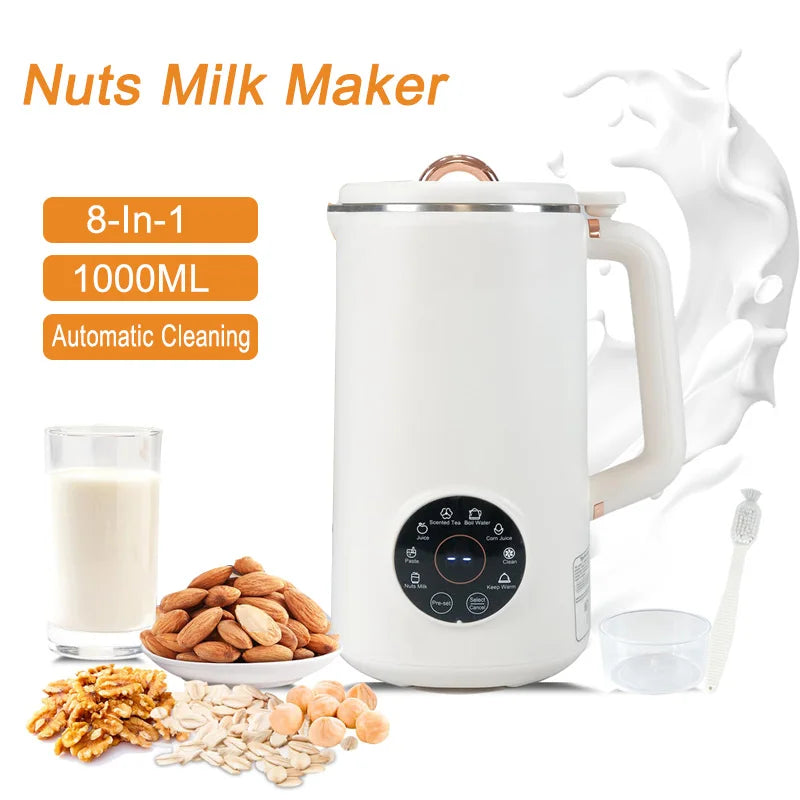 NutriBlend 8-i-1 plantebaseret mælkefremstiller – 1000ml automatisk mælke-fri drikmaskine