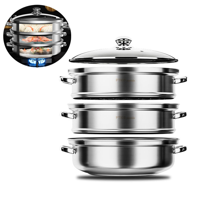 NutriSteam 3-lags dampkoger i rustfrit stål til sund madlavning