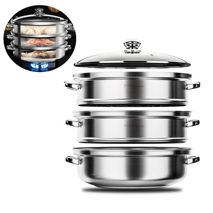 NutriSteam 3-lags dampkoger i rustfrit stål til sund madlavning
