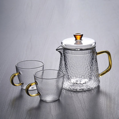 Pindefang Glasteekanne mit Sieb und goldenem Griff, hitzebeständiges Design  