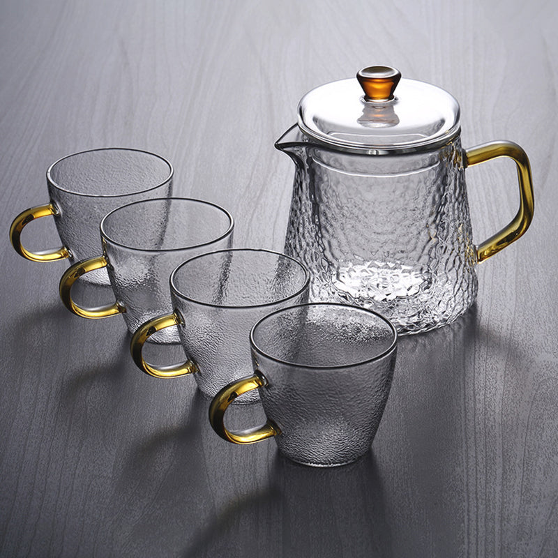 Pindefang Glasteekanne mit Sieb und goldenem Griff, hitzebeständiges Design  
