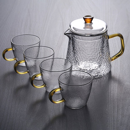 Pindefang Glasteekanne mit Sieb und goldenem Griff, hitzebeständiges Design  