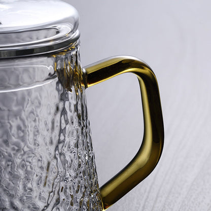 Pindefang Glasteekanne mit Sieb und goldenem Griff, hitzebeständiges Design  