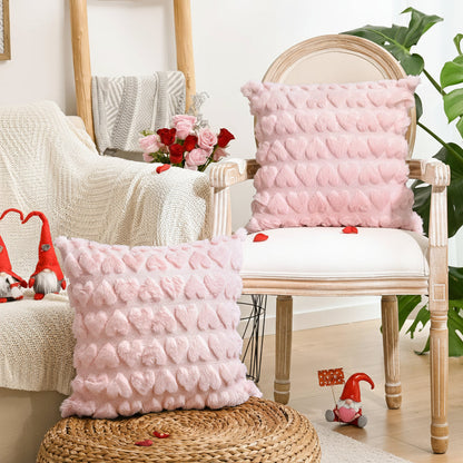 Rosa Kissenbezüge mit Herzmuster aus Polyester, Valentins-Zierkissenbezüge