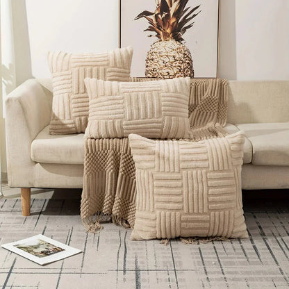 Blødt pudebetræk med geometrisk vævet mønster til sofa og seng