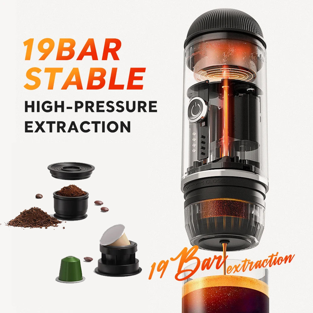 Draagbare elektrische espressomaker met zelfverwarming en USB-C opladen