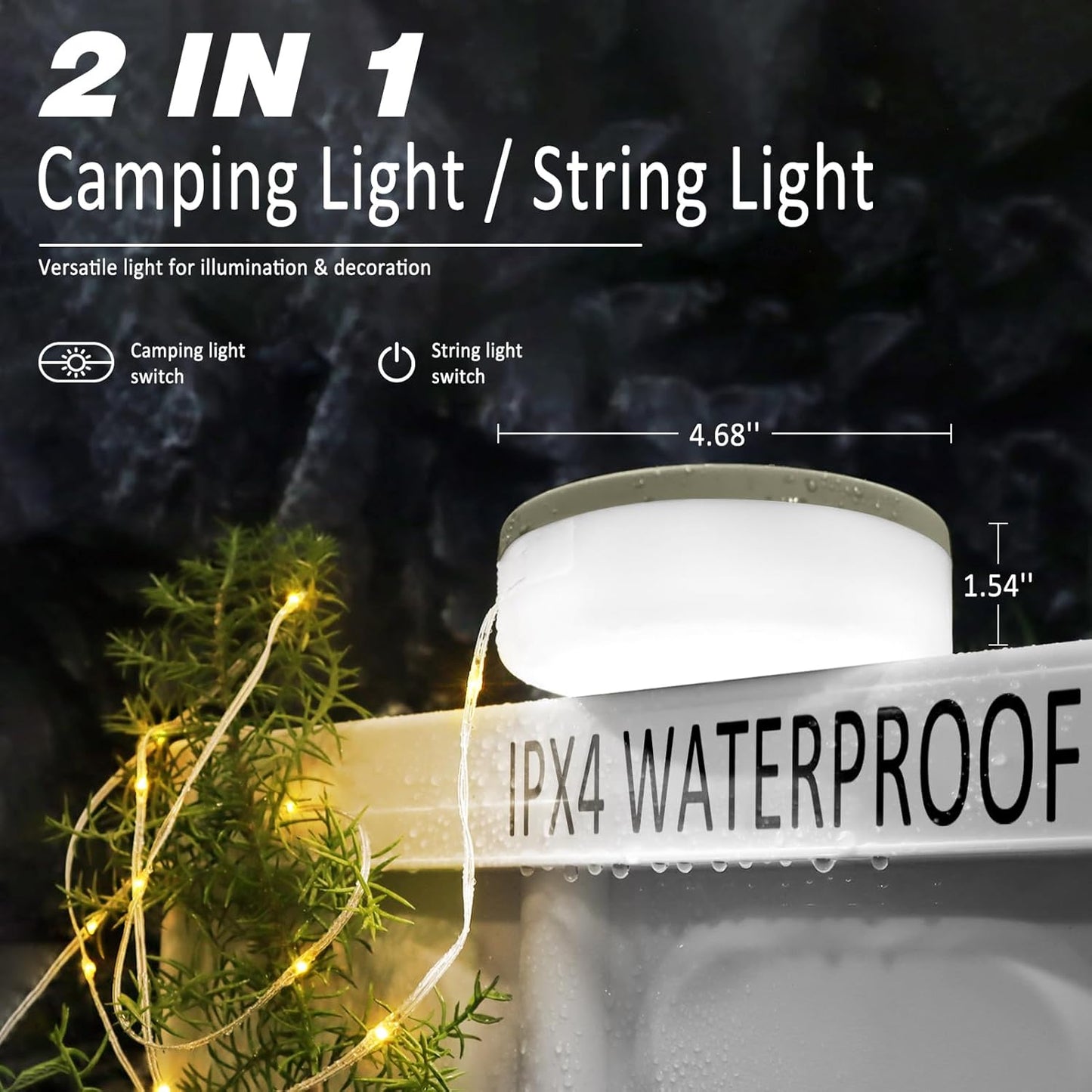 Bærbar LED camping lyskæde USB genopladelig vandtæt 10m eventyrlys