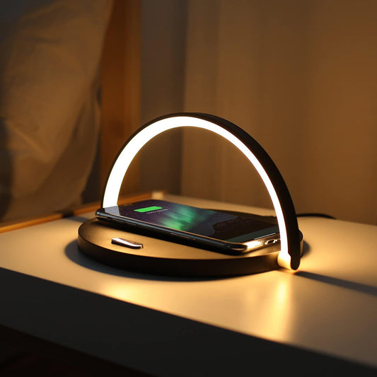 PowerHub 3-in-1 draadloze oplader, telefoonhouder en LED bureaulamp voor slimme werkplekinrichting