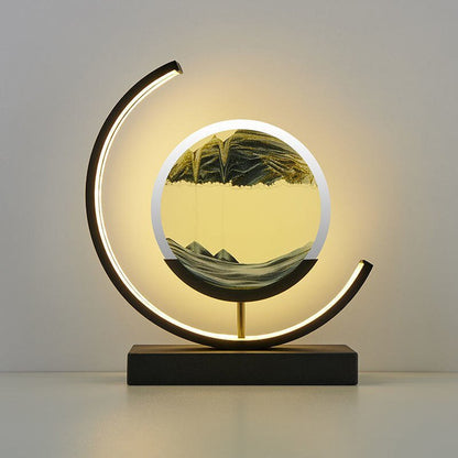 LED-bordlampe med kviksand og 3D-sandkunst med roterende stemningsbelysning