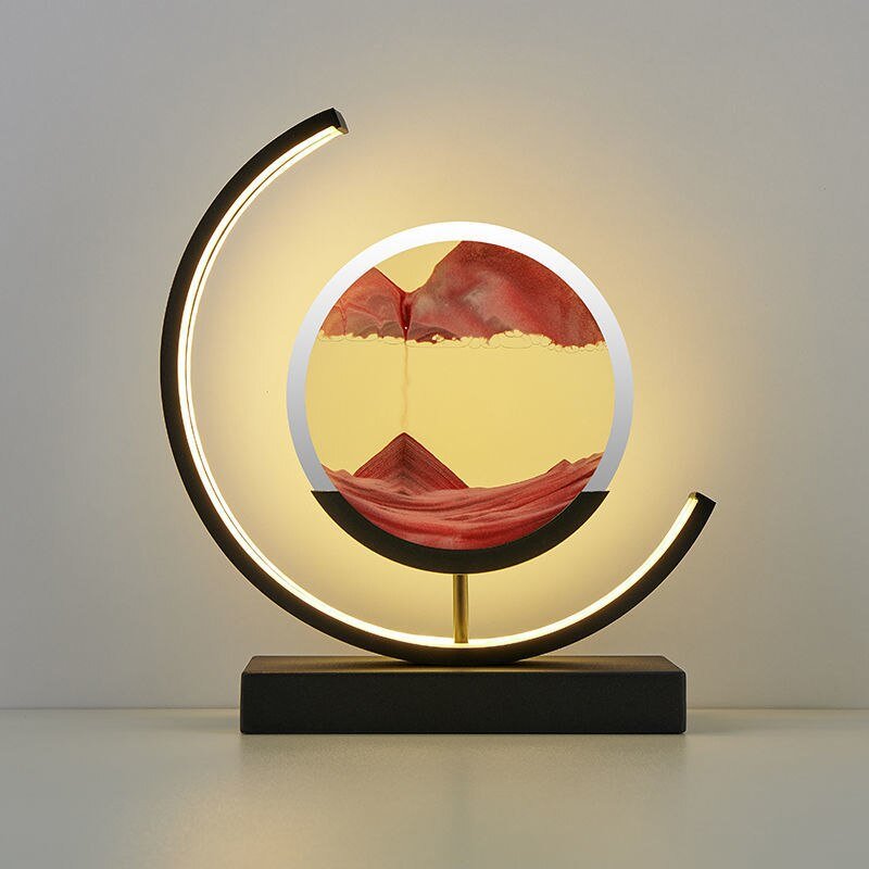 LED-bordlampe med kviksand og 3D-sandkunst med roterende stemningsbelysning