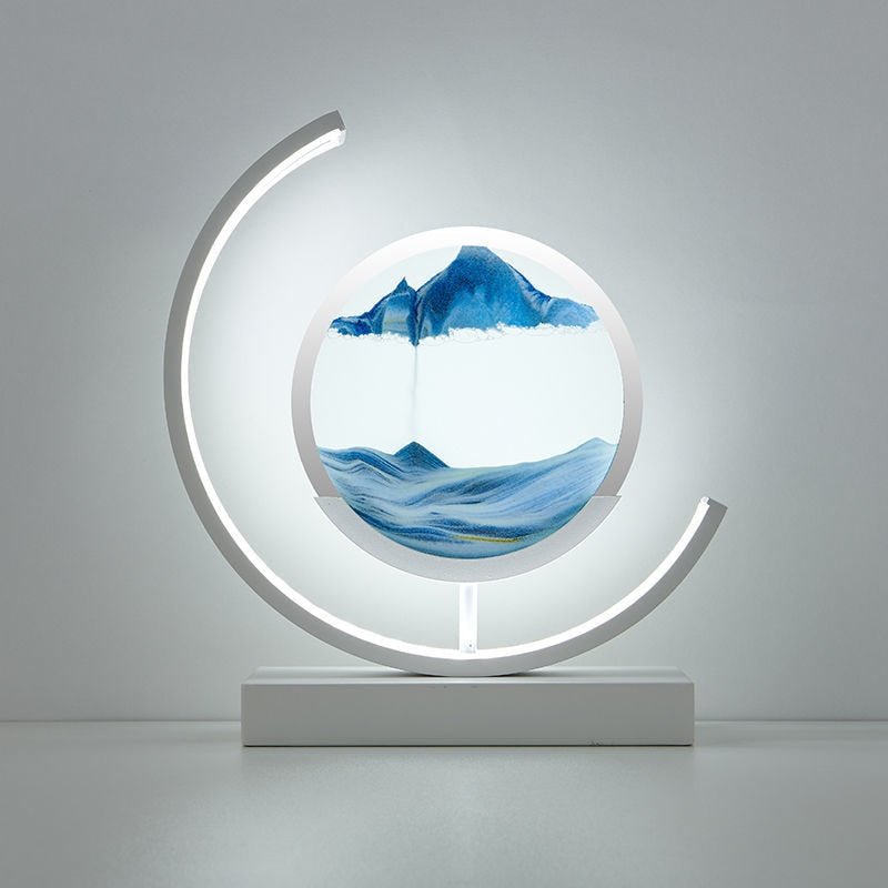 LED-bordlampe med kviksand og 3D-sandkunst med roterende stemningsbelysning