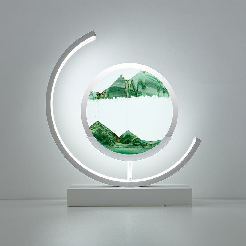 LED-bordlampe med kviksand og 3D-sandkunst med roterende stemningsbelysning