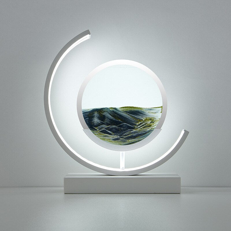 LED-bordlampe med kviksand og 3D-sandkunst med roterende stemningsbelysning