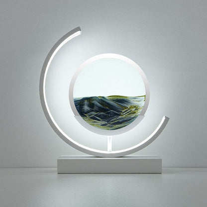 LED-bordlampe med kviksand og 3D-sandkunst med roterende stemningsbelysning