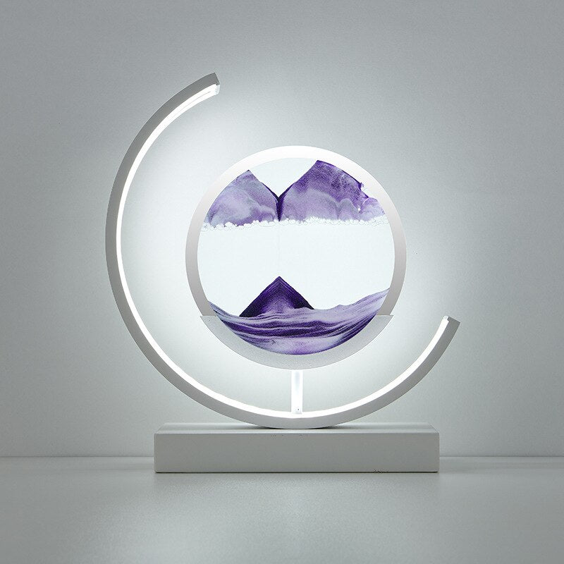 LED-bordlampe med kviksand og 3D-sandkunst med roterende stemningsbelysning