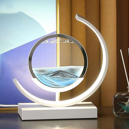 LED-bordlampe med kviksand og 3D-sandkunst med roterende stemningsbelysning