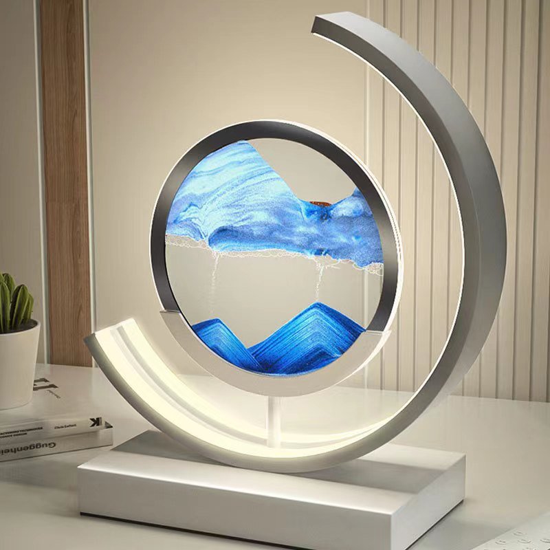 LED-bordlampe med kviksand og 3D-sandkunst med roterende stemningsbelysning