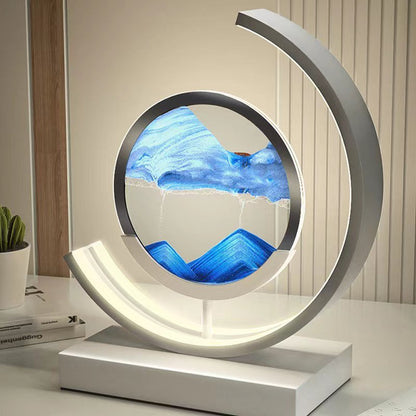 LED-bordlampe med kviksand og 3D-sandkunst med roterende stemningsbelysning
