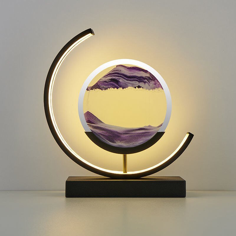 LED-bordlampe med kviksand og 3D-sandkunst med roterende stemningsbelysning