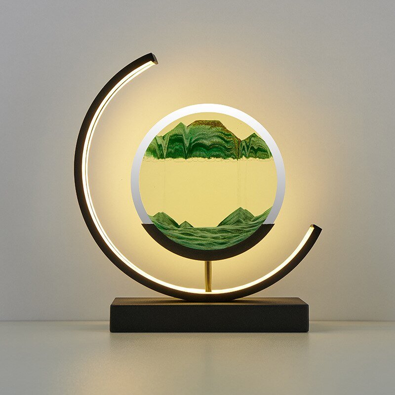 LED-bordlampe med kviksand og 3D-sandkunst med roterende stemningsbelysning
