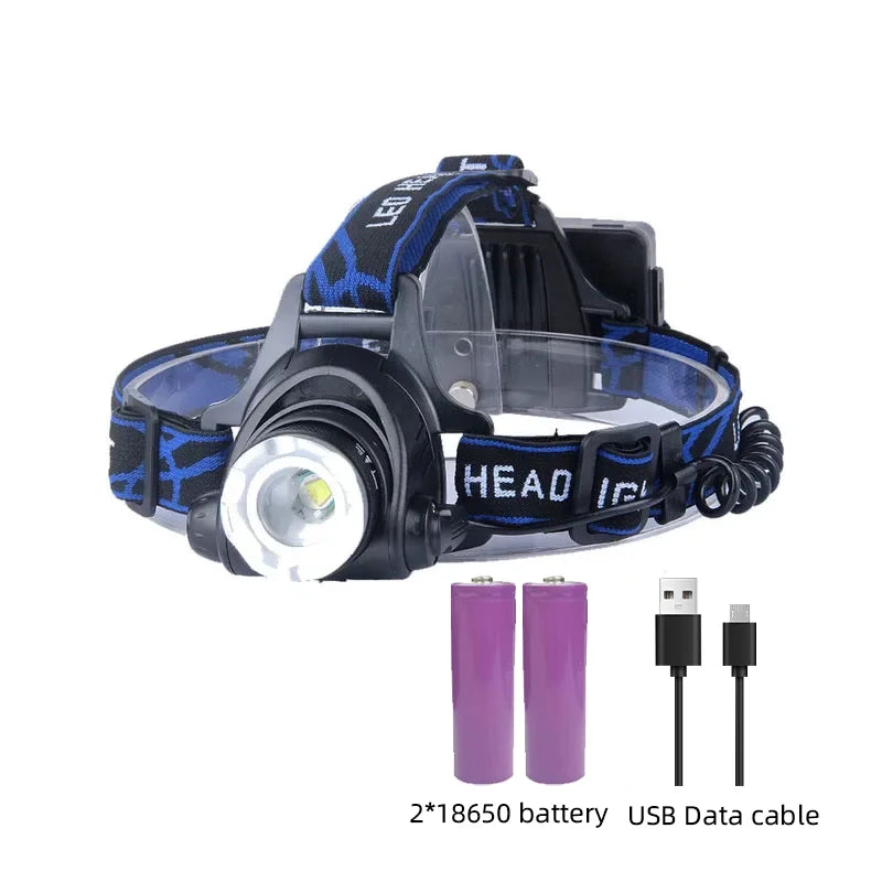 Rechargeable LED Headlamp Waterproof Zoom Outdoor Light