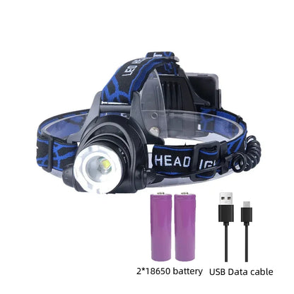 Rechargeable LED Headlamp Waterproof Zoom Outdoor Light