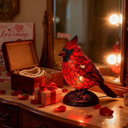 Tafellamp met rode kardinaalvogel, werkt op USB, decoratieve sfeerlamp