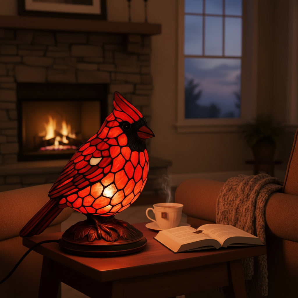 Tafellamp met rode kardinaalvogel, werkt op USB, decoratieve sfeerlamp