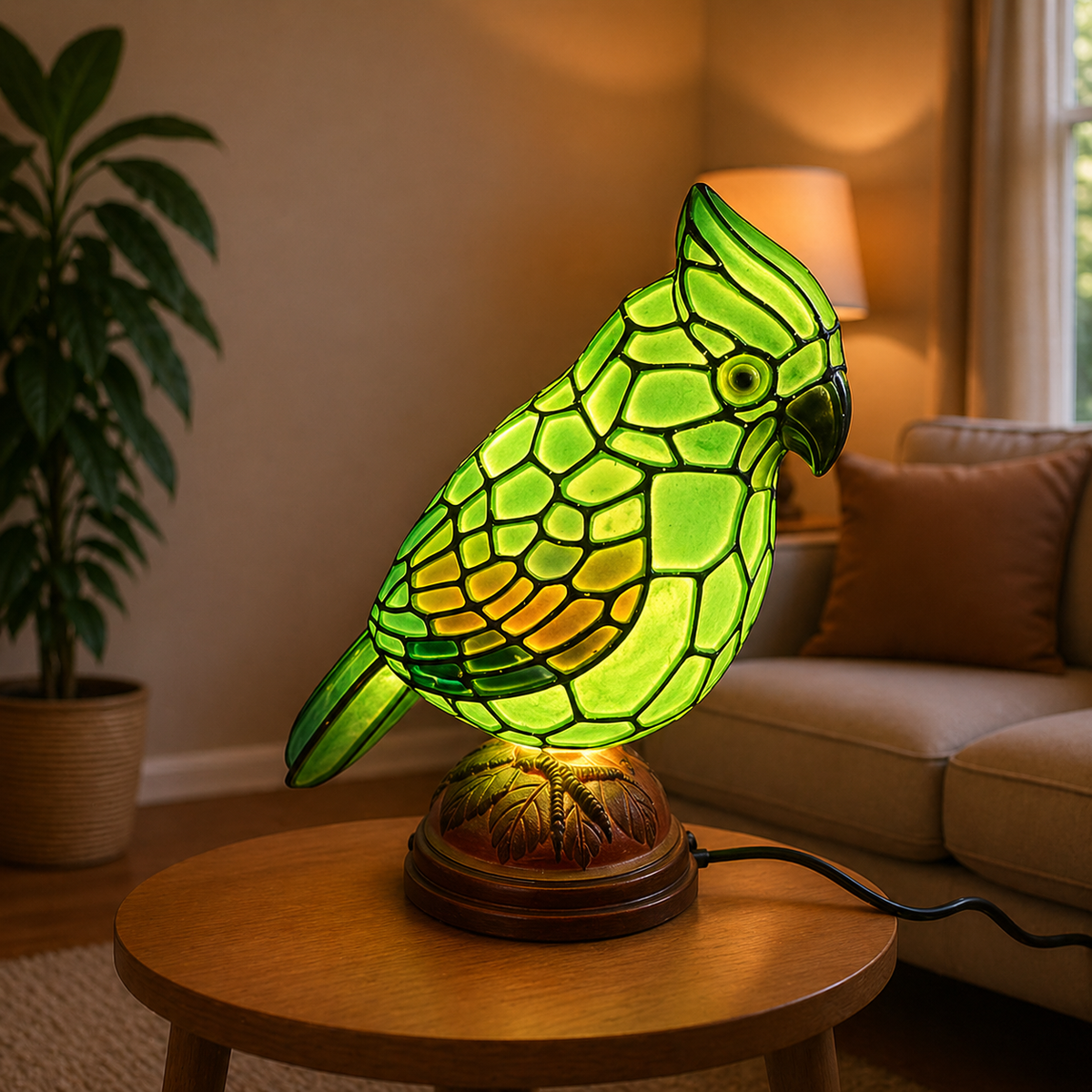 Tafellamp met rode kardinaalvogel, werkt op USB, decoratieve sfeerlamp
