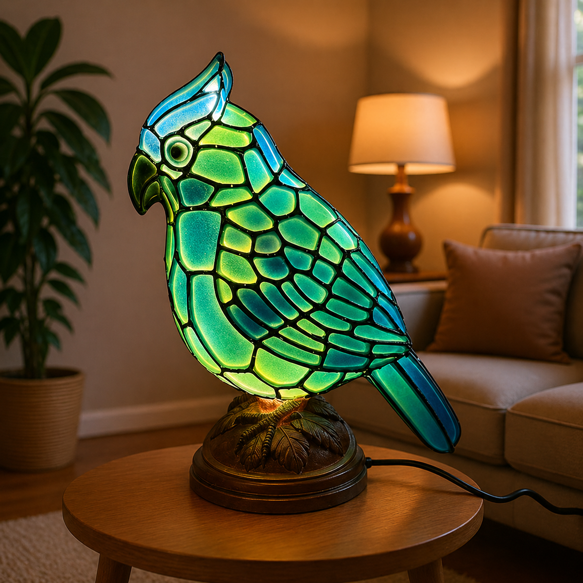 Tafellamp met rode kardinaalvogel, werkt op USB, decoratieve sfeerlamp