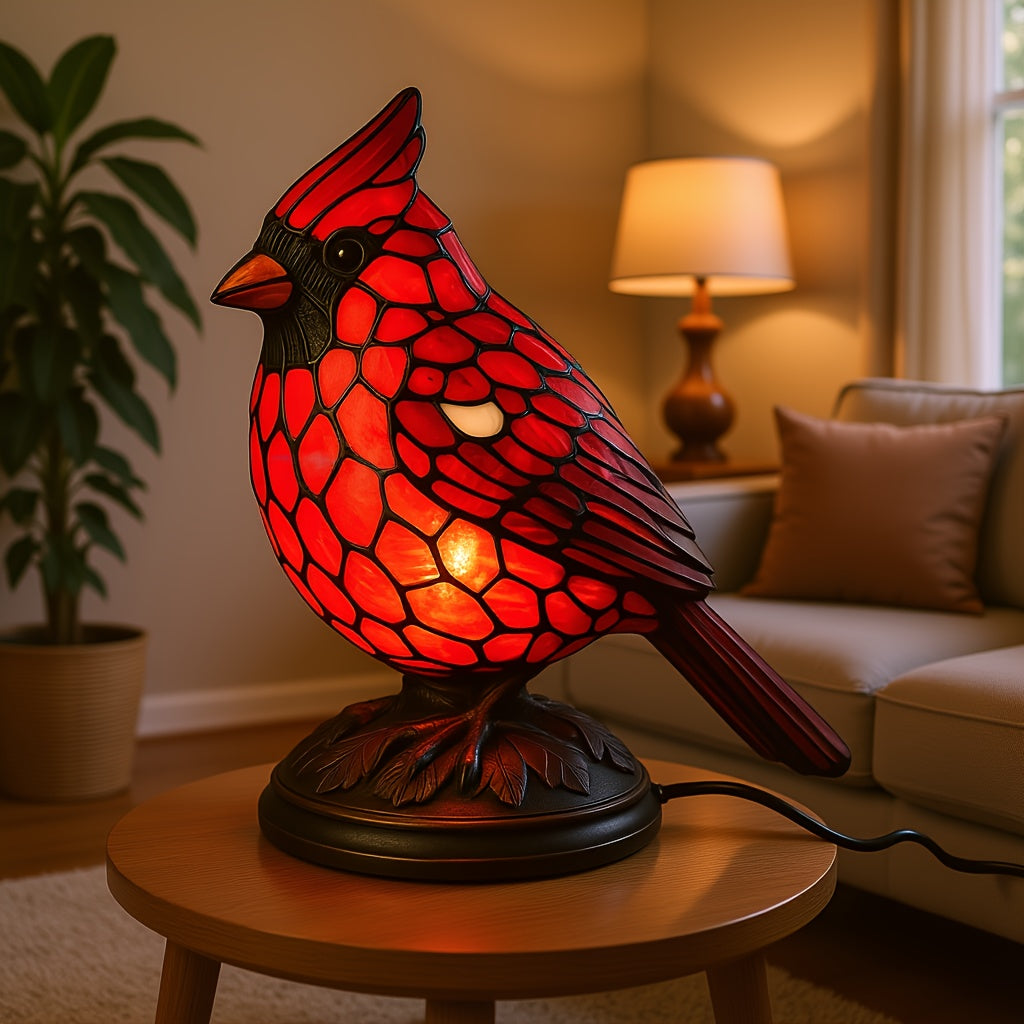 Tafellamp met rode kardinaalvogel, werkt op USB, decoratieve sfeerlamp