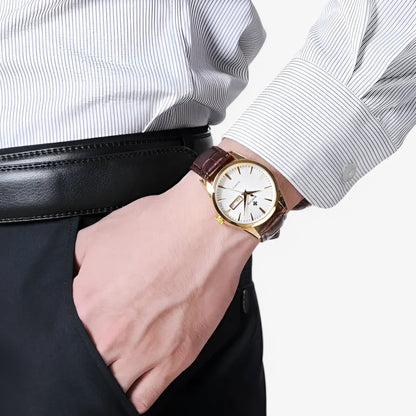 Renzo klassische Luxus-Lederuhr Herren elegante Quarzuhr zeitlose Dresswatch