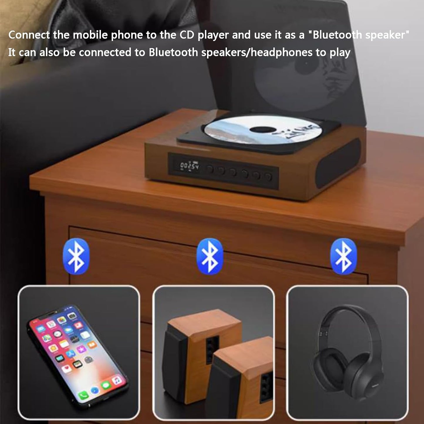 Retro odtwarzacz CD Bluetooth z radiem FM i bezprzewodowym strumieniowaniem  