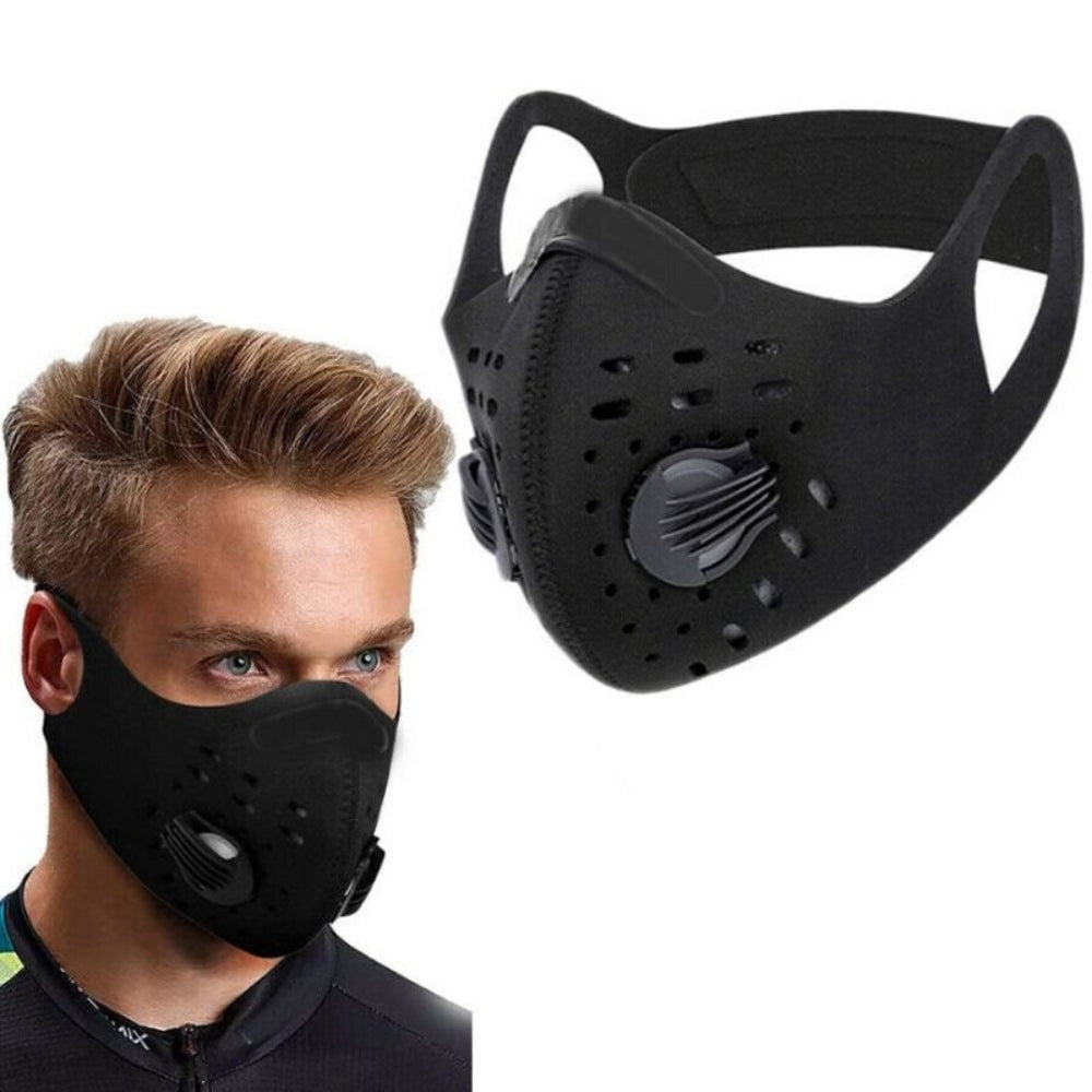 Herbruikbaar gezichtsmasker voor buiten met ventilatieventielen en filter