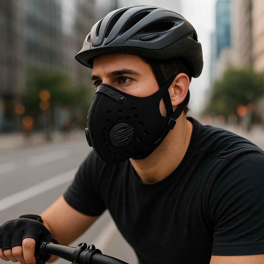 Herbruikbaar gezichtsmasker voor buiten met ventilatieventielen en filter