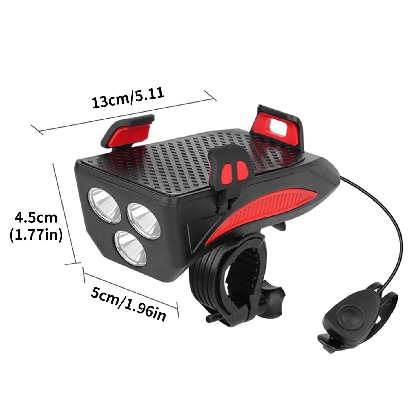RideLight 4 i 1 Cykellygte med Telefonholder Powerbank og Horn