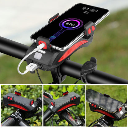 RideLight 4 i 1 Cykellygte med Telefonholder Powerbank og Horn