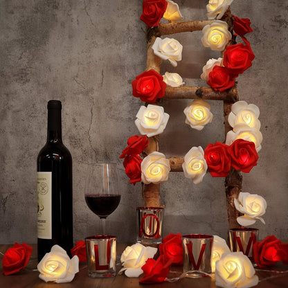 LED-lichtslinger met rozenbloemen, werkt op batterijen, romantische woondecoratie