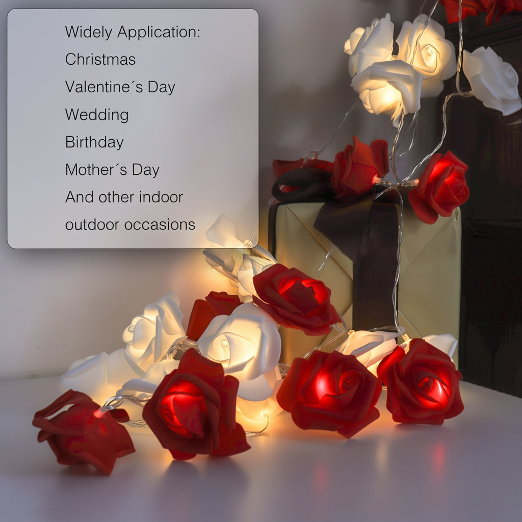 LED-lichtslinger met rozenbloemen, werkt op batterijen, romantische woondecoratie