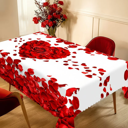 Tischdecke mit Rosenblütenherz, romantischer Polyester-Tischbezug für den Esstisch