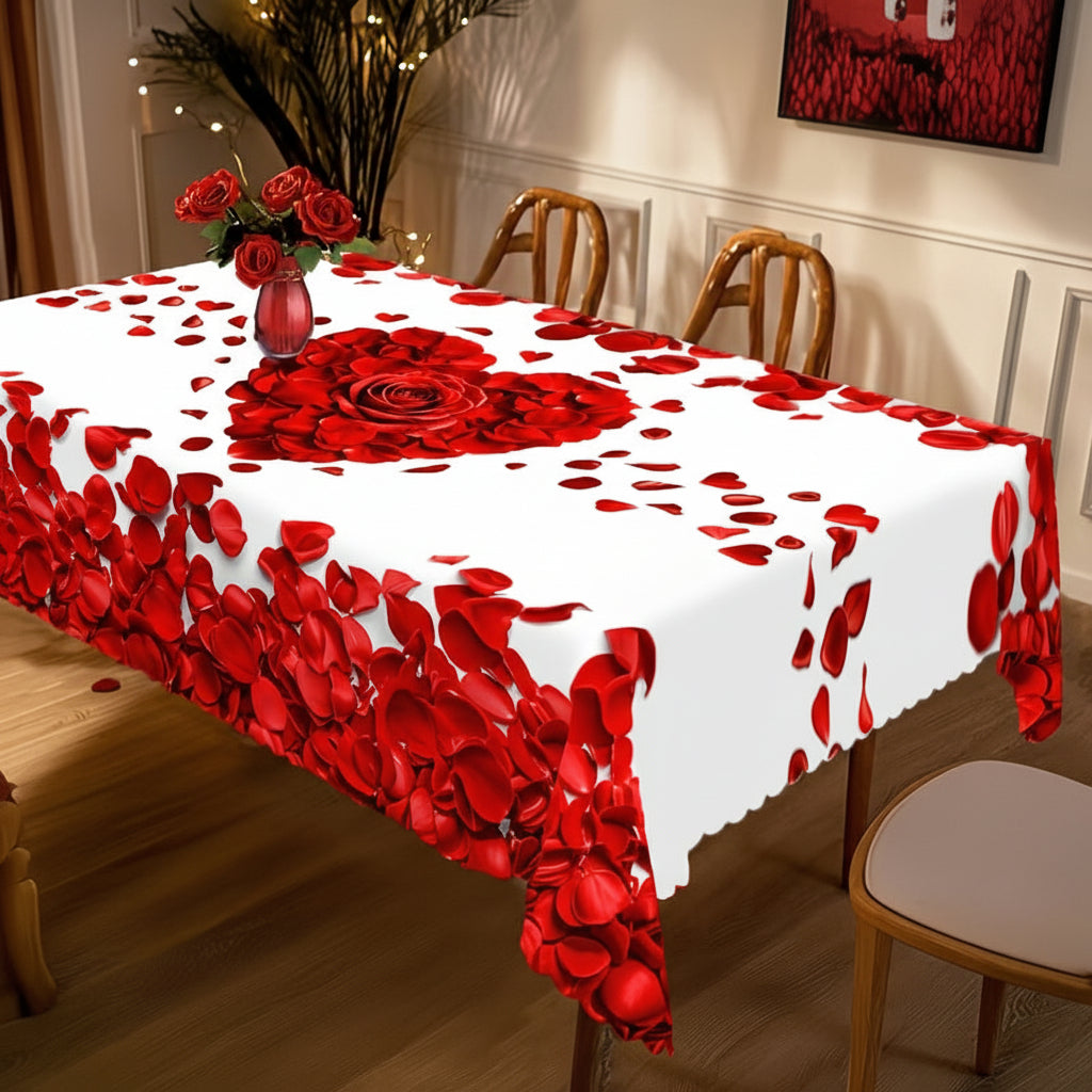 Tischdecke mit Rosenblütenherz, romantischer Polyester-Tischbezug für den Esstisch