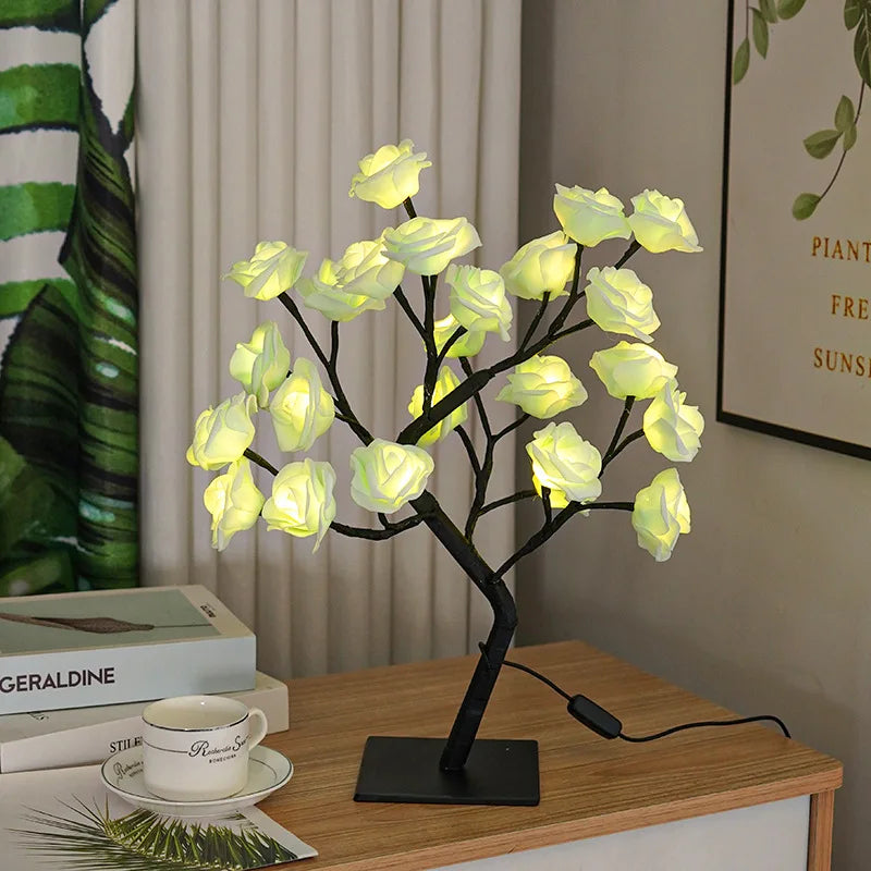 Roosvormige ledtafellamp met romantische decoratieve verlichting